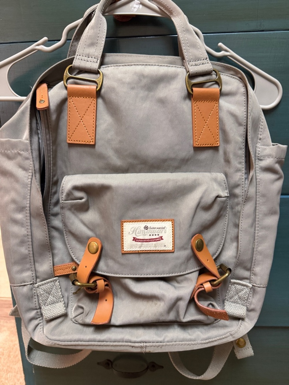 Himawari outdoor adventure Canvas Backpack in Light Gray with Tan Accents